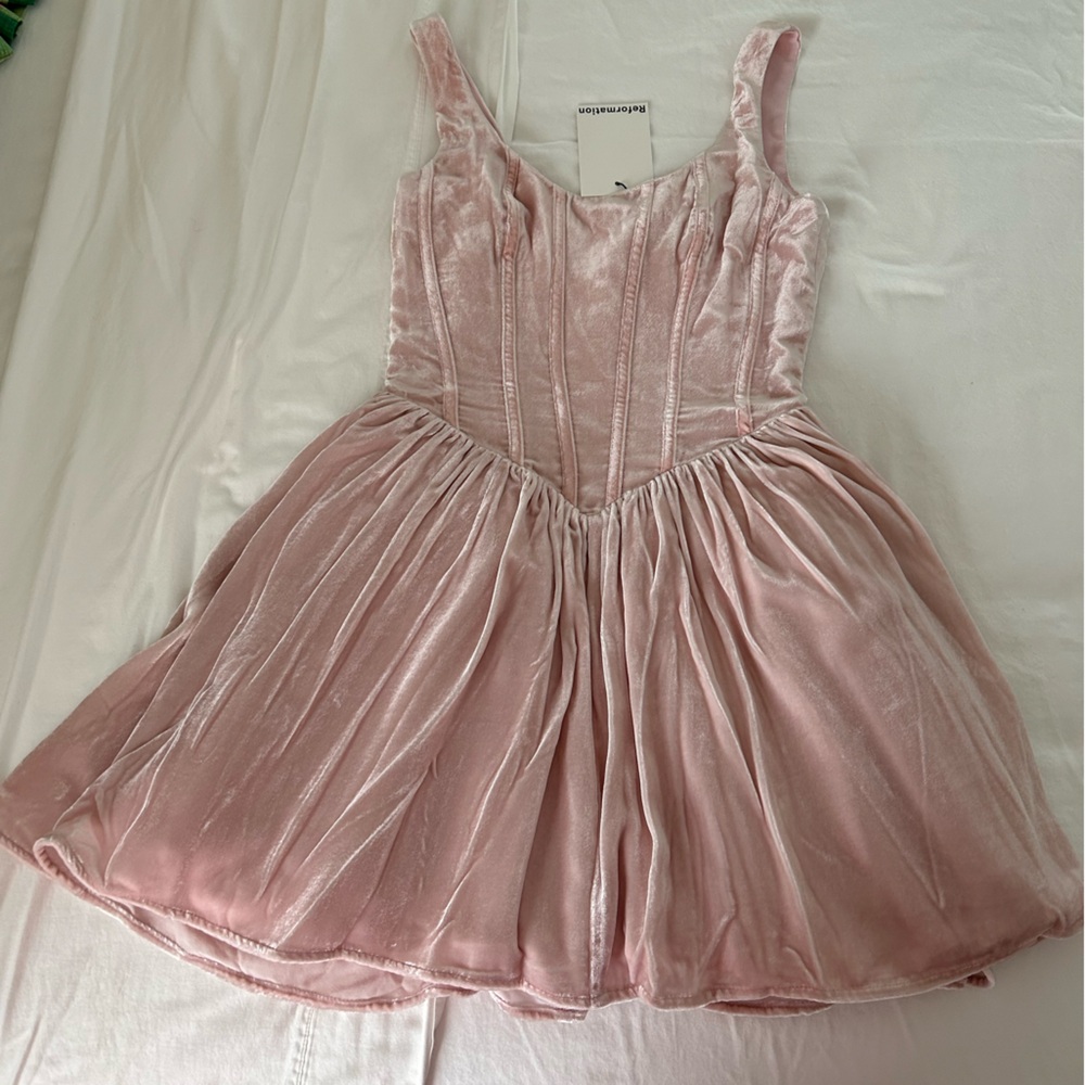 Reformation Contessa Dress Cherry Blossom Pink Velvet Party Dress Size 0